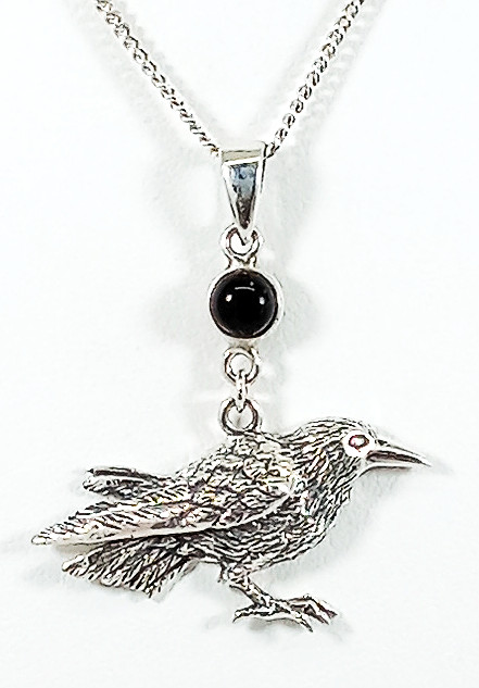 Vintage 925 Sterling Silver Gothic Black Onyx Raven Necklace PSCL