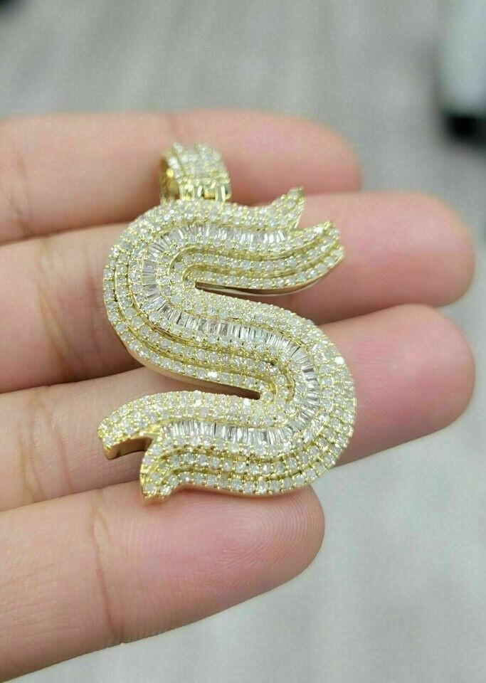 4 Carat VVS1 Diamond Baguette Hip Hop Charm Men’s Pendant 14K Yellow Gold Finish