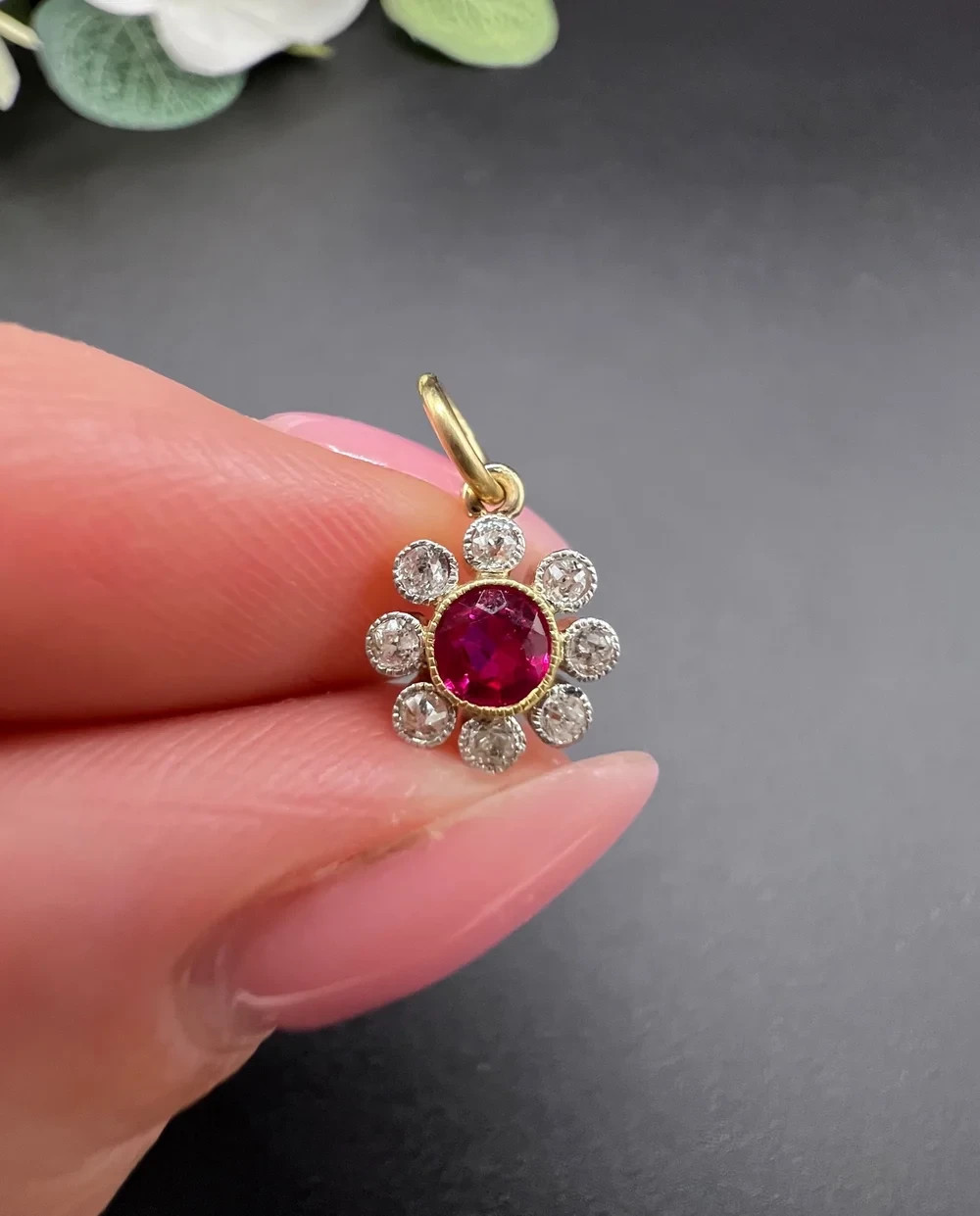 2Ct Lab Created Diamond Ruby women’s Daisy Pendant 14K White Gold Plated