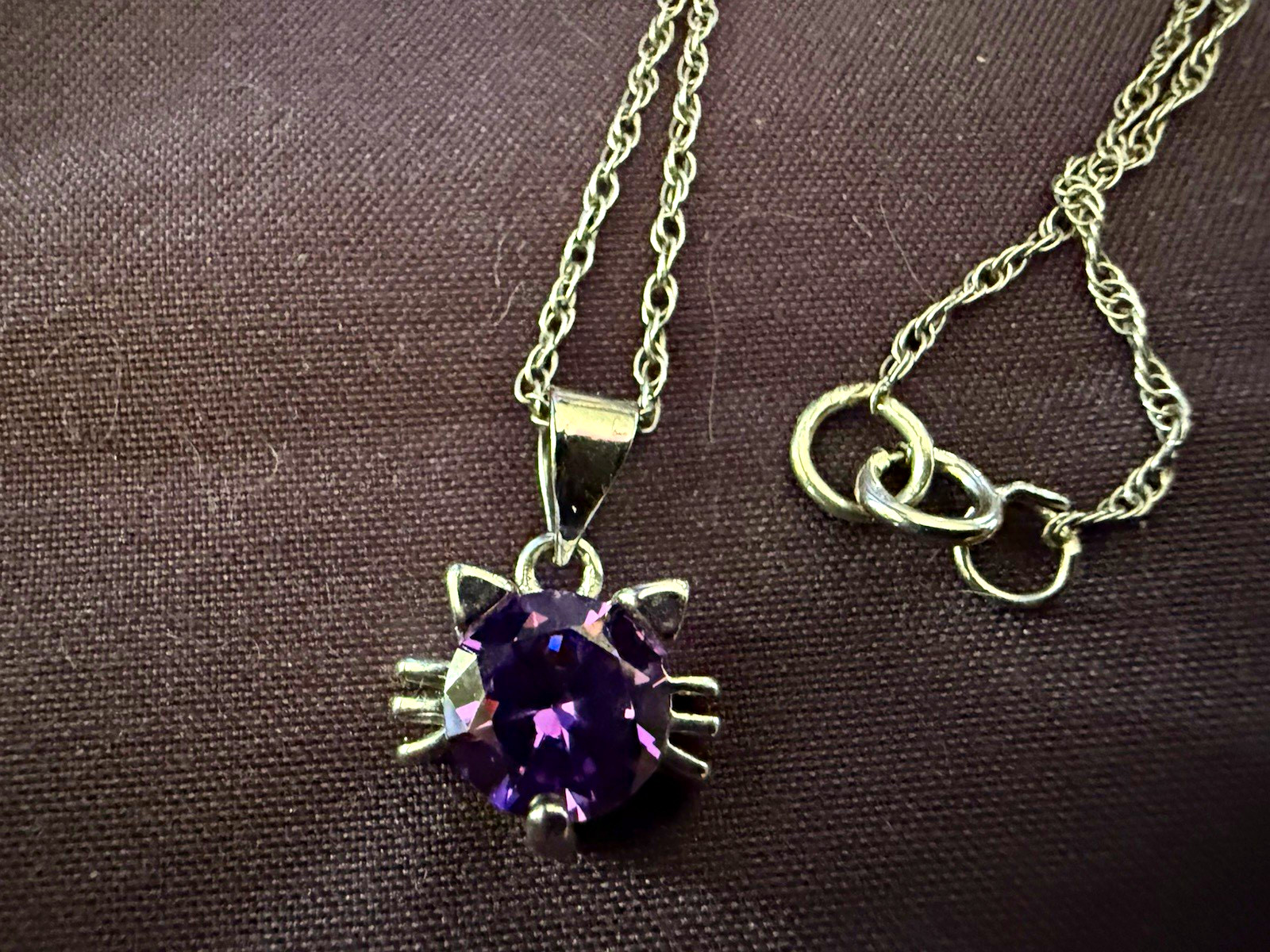 Sterling Silver 925 Round Purple Amethyst Pendant Necklace Rope Chain 18 in