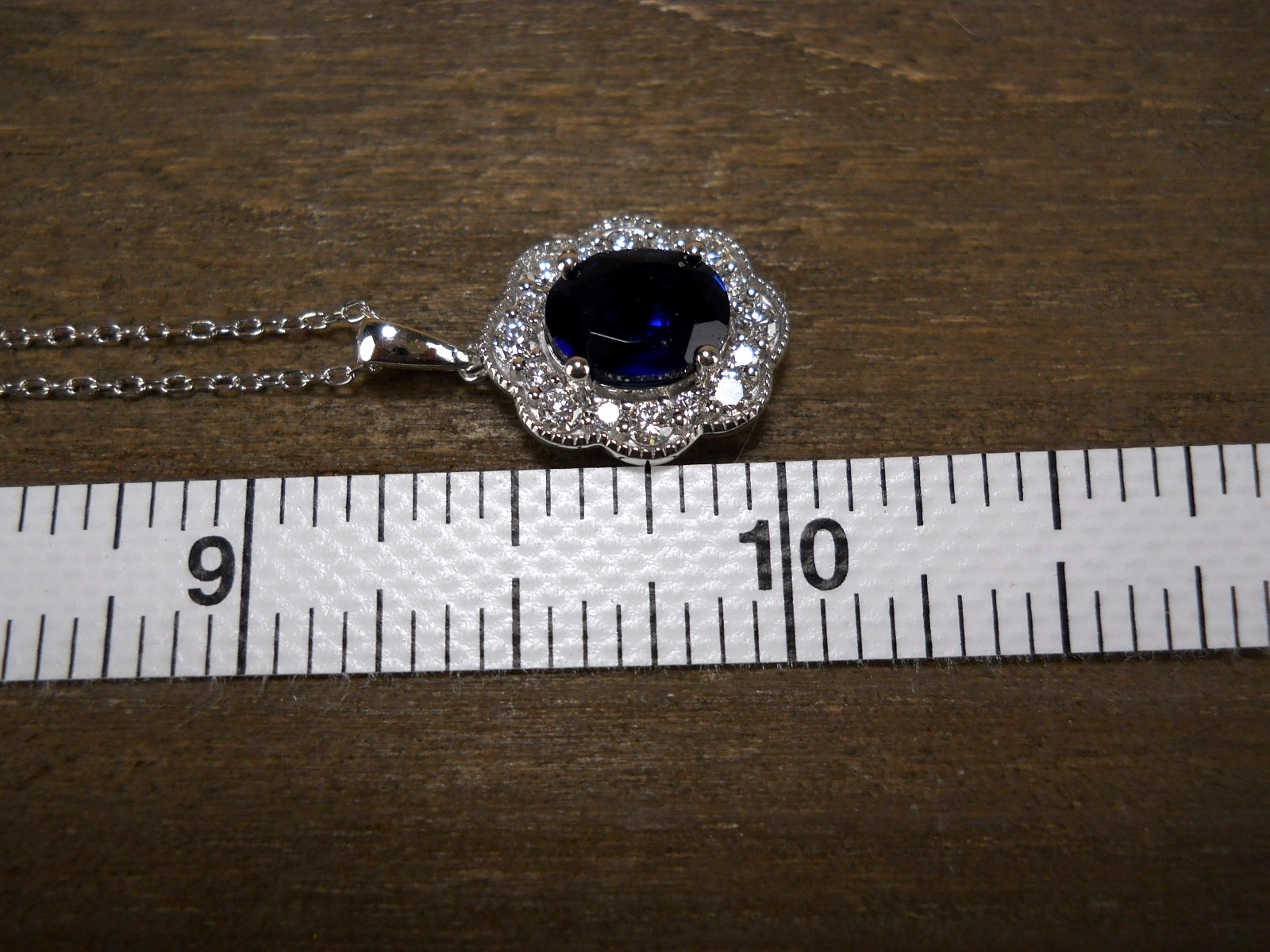2.25 Ct Oval Sapphire and Lab Created Diamond Halo 925 Silver 18 in Necklace