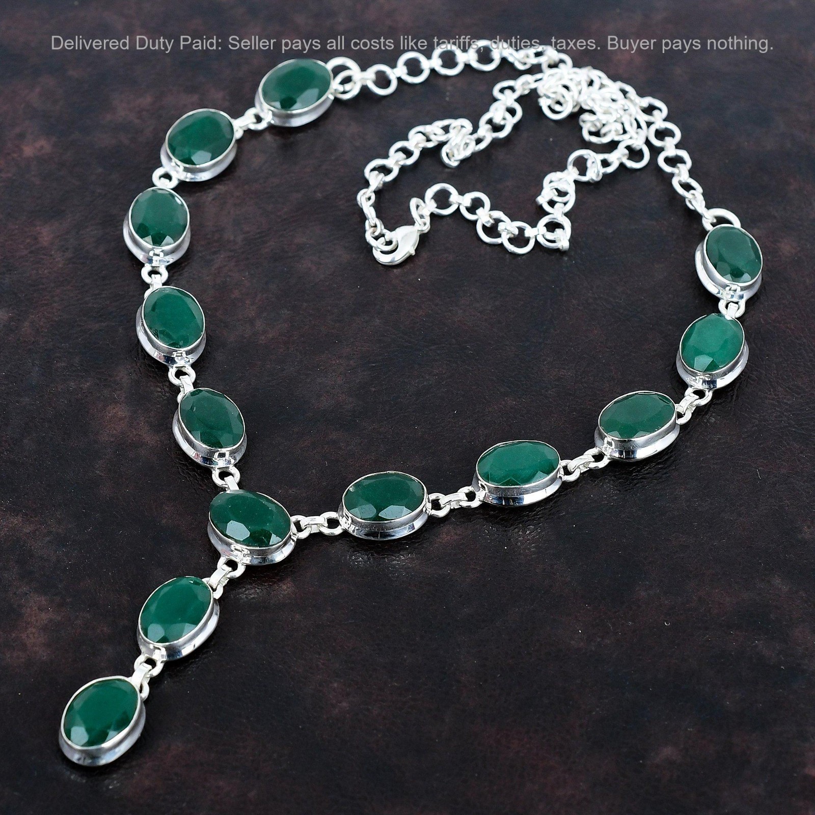 Christmas Sale 925 Silver Zambian Emrald Gemstone Wedding Chain Bezel Necklace