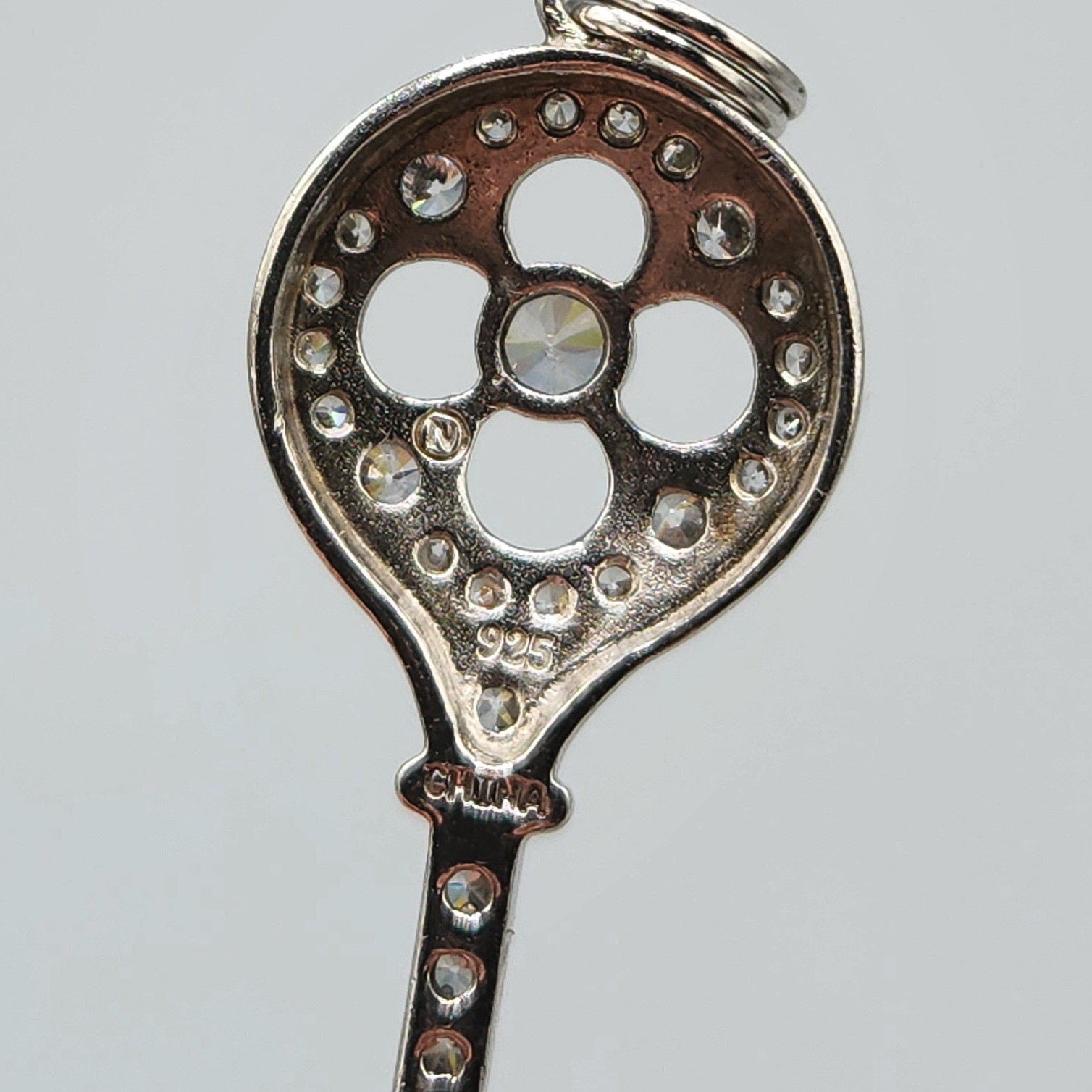 Nadri Signed Sterling Silver Crystal Pave Clover Key Pendant 3.2g
