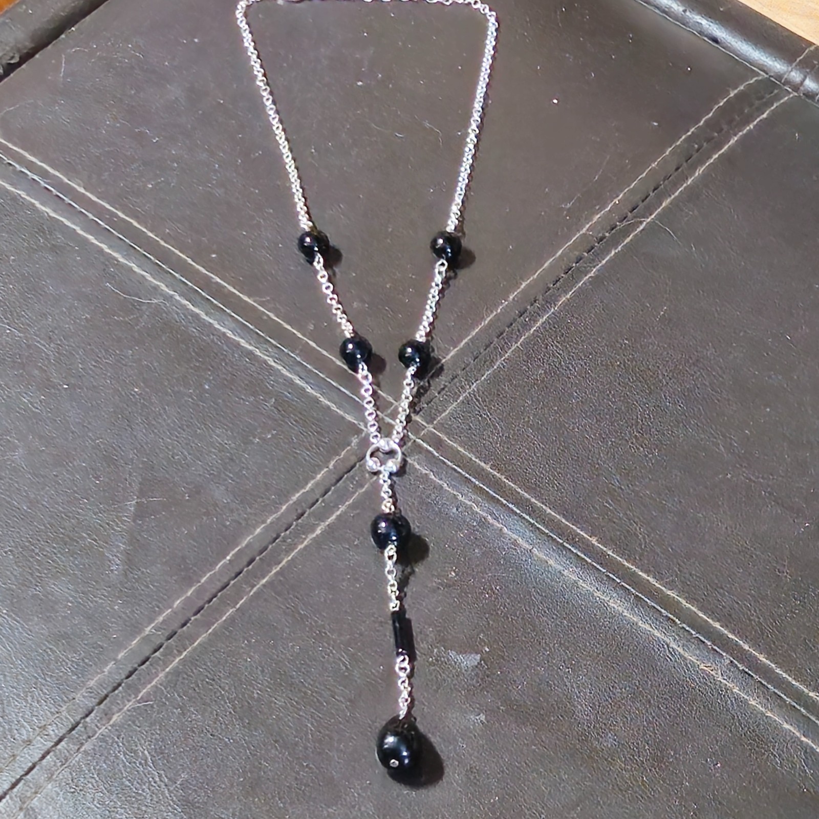 FAS 925 Sterling Silver, Onyx Dangle Necklace 12″