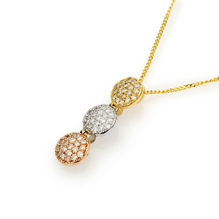Tri Color Gold 14 Karats Tri-color Paved H/SI Diamonds Bridal Trilogy Necklace