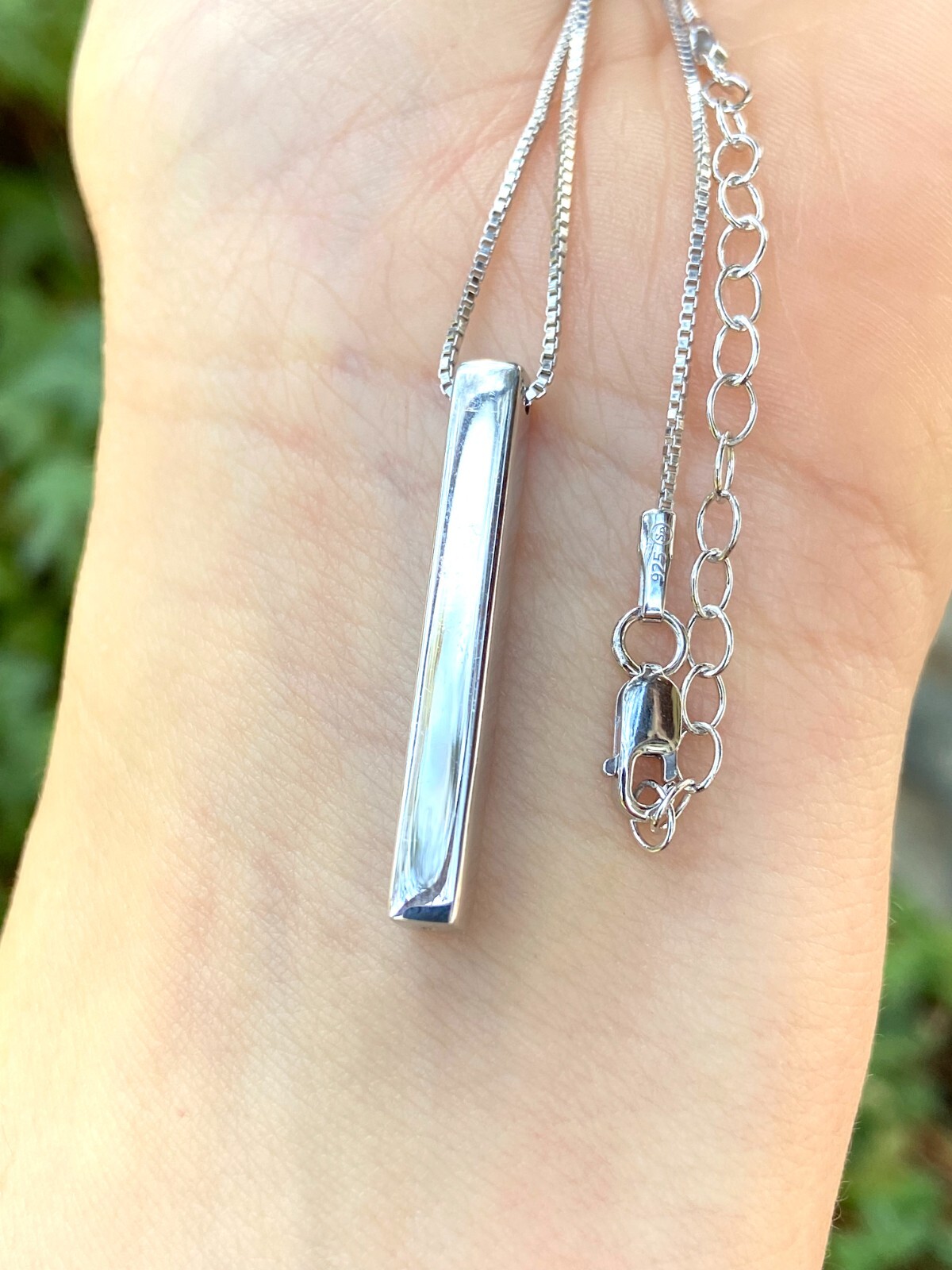 925 Sterling Silver Drop Down Bar Necklace 3D Vertical Rhodium 18″ Adjustable