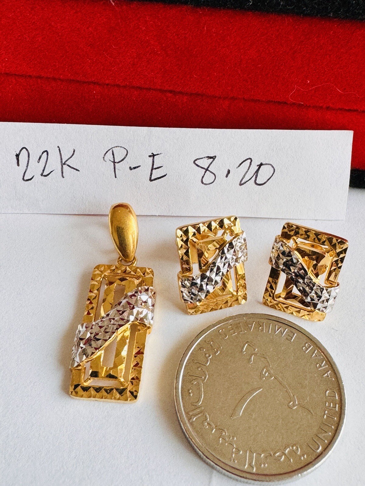 22K 916 22CT Fine Real Gold Unique Two tone Earring & Pendant 8.2G
