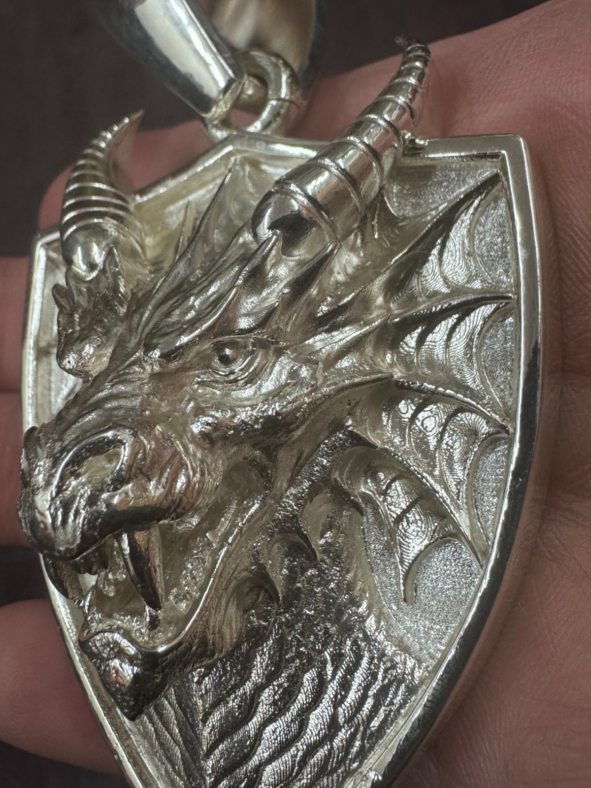 Dragon Shield Gallery Pendant 94.5g Solid Sterling Silver 925