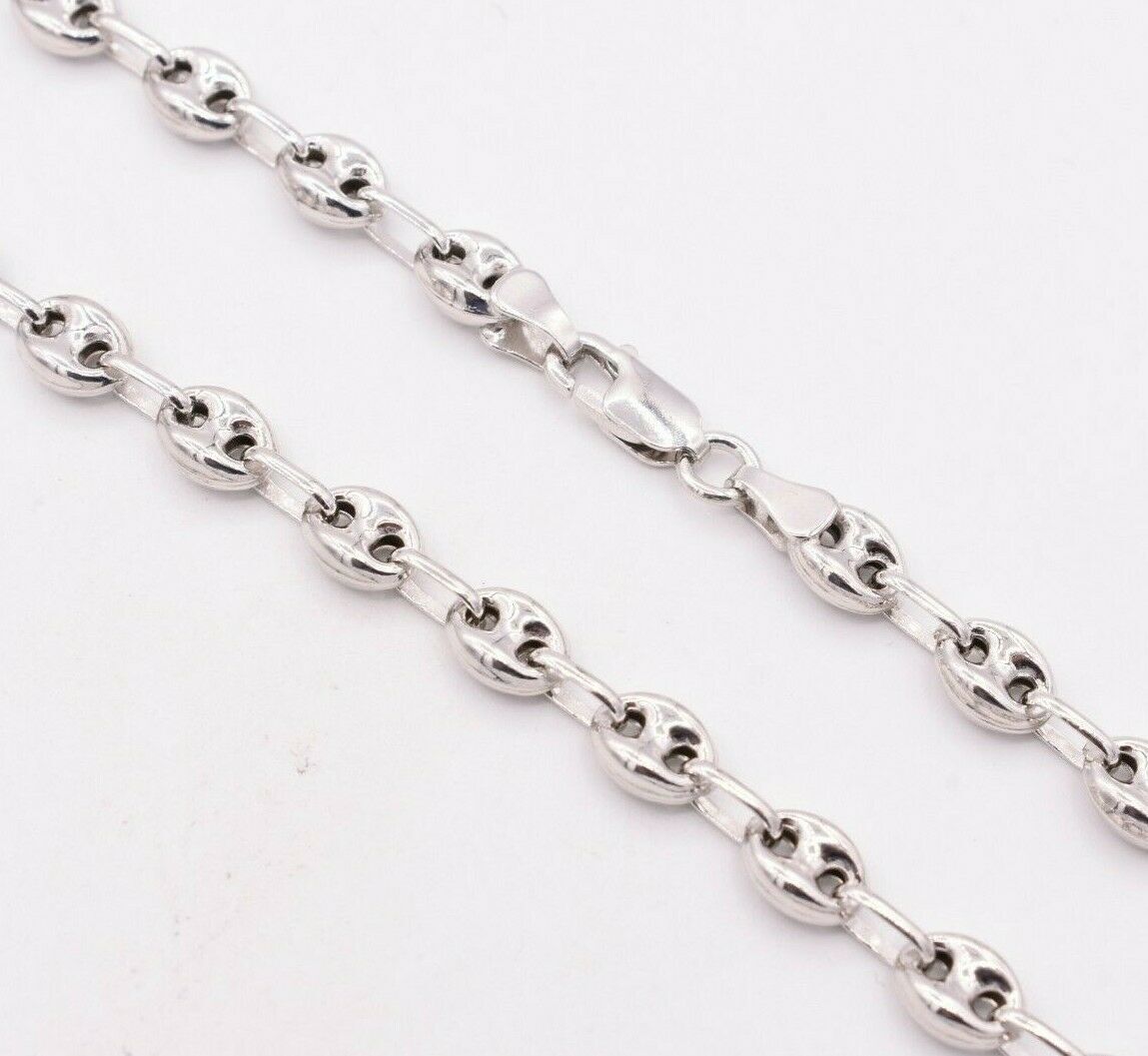 6mm Puffed Gucci Anchor Mariner Chain Necklace Real 14K White Gold-Plated Silver