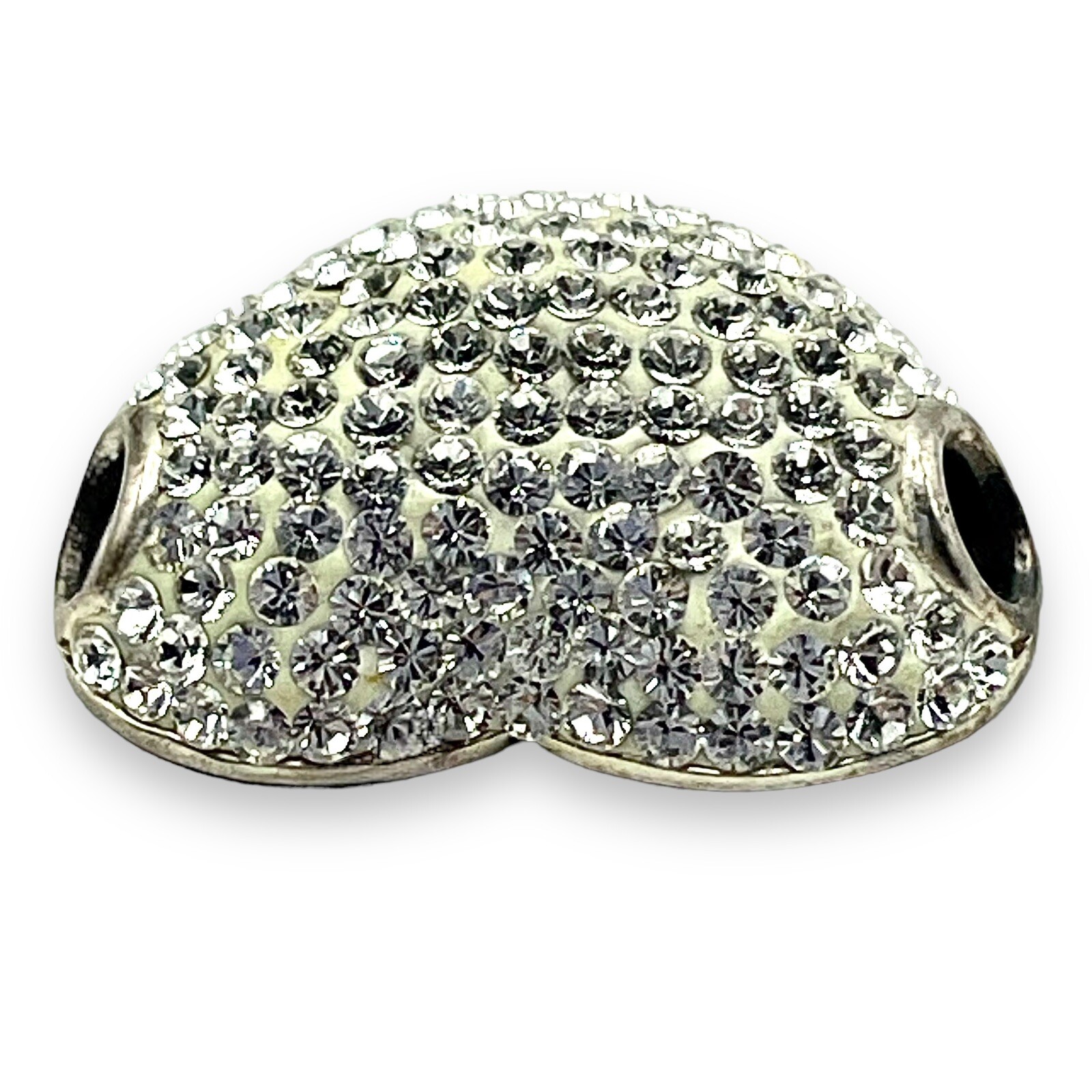 CRYSTAL PAVE HEART Slide Bead Charm 1” N925 Quiet Wealth Bling Shhhh EUC