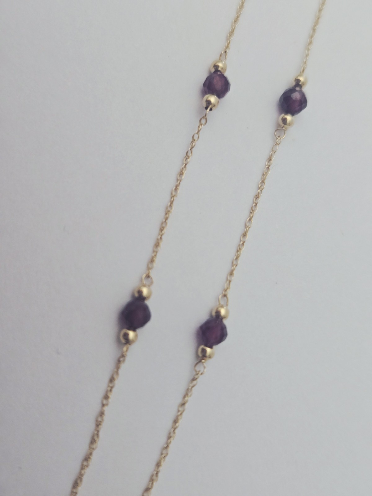 14k Yellow Gold Station Necklace 16″ Minimalist Garnet 11 Stones 3mm
