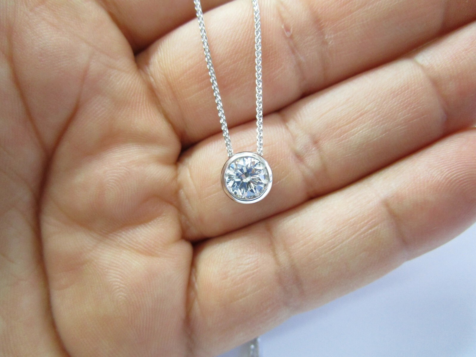 Bezel Solitaire Round Diamond Pendant & Chain 1.32Ct F-I1 100% EYE CLEAN