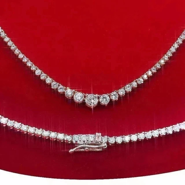 12Ct Round Cut Lab Created 14K White Gold Plated Diamond Women’s Tennis Necklace