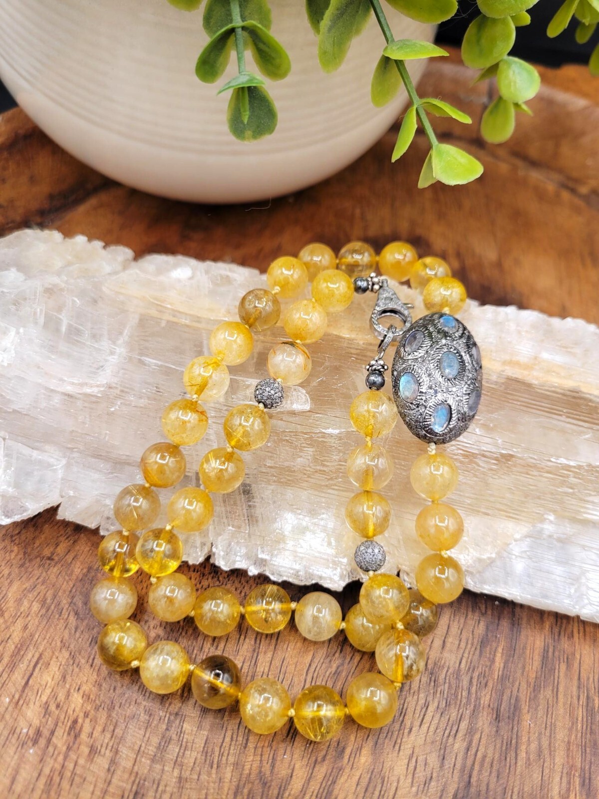Citrine Beaded Necklace with Labradorite Pave Diamond Accent Bead