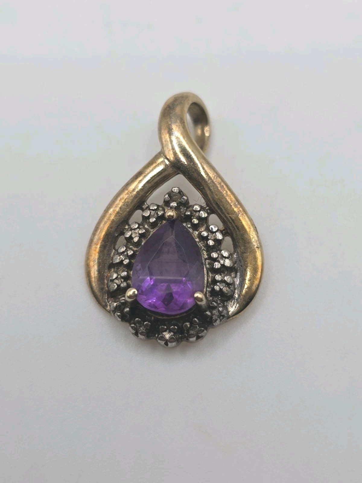 Gold Tone Sterling Silver 925 Teardrop Amethyst Pendant