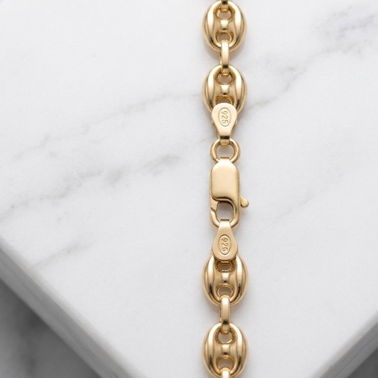 14K Yellow Gold Plated 925 Sterling Silver 8mm Mariner Anchor Chain Necklace