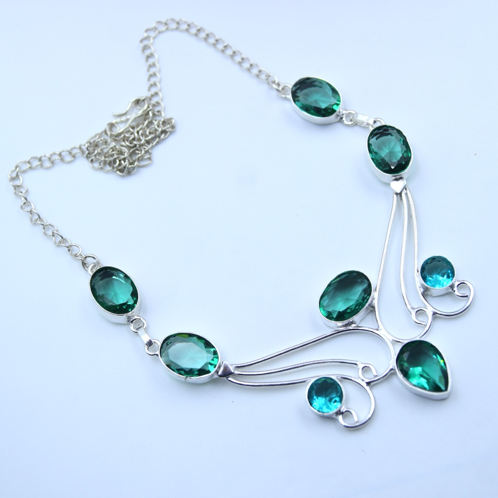Paraiba Tourmaline Gemstone 925 Sterling Silver Jewelry Necklace Size-17-18″