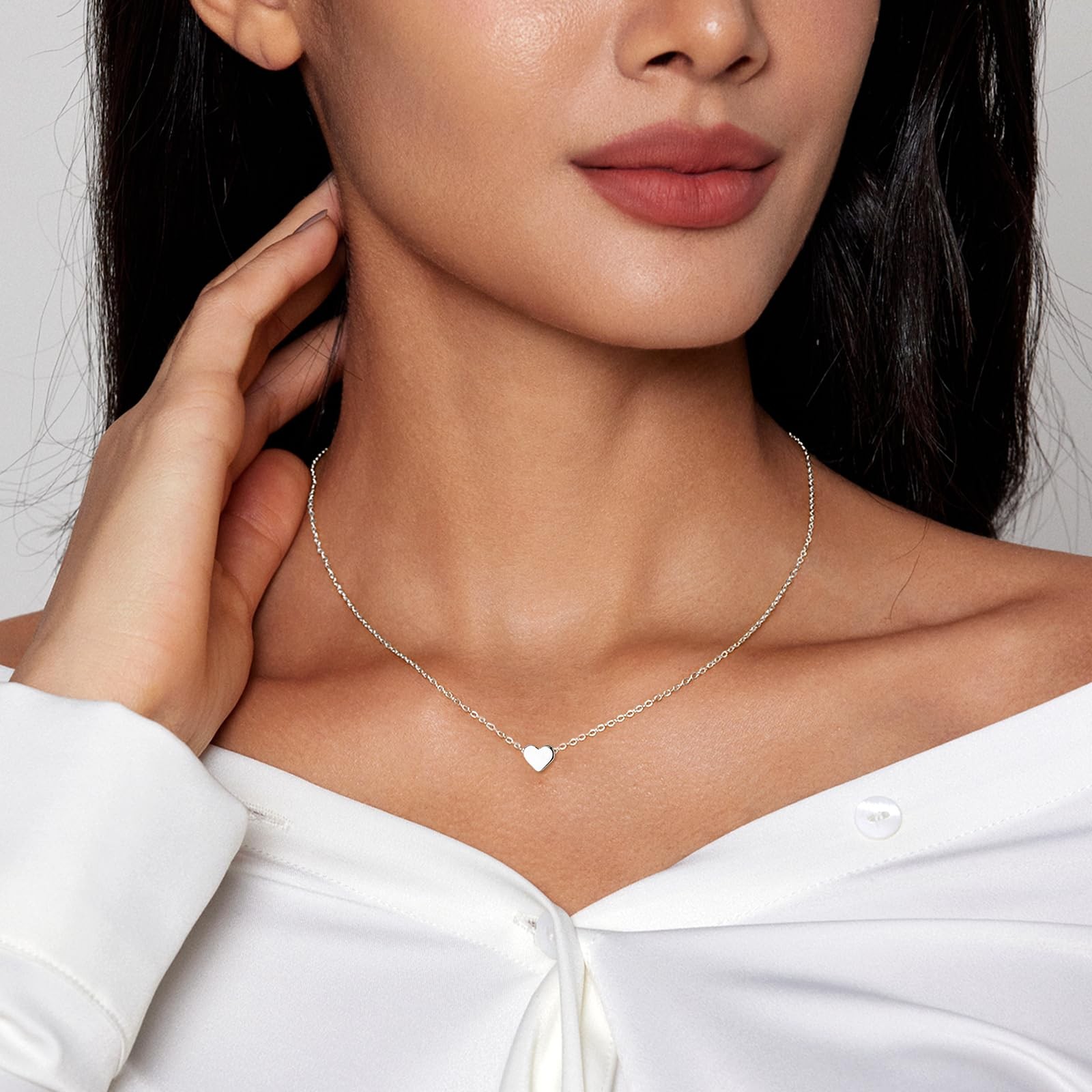Tiny Heart Necklace Sterling Silver Dainty Cute Heart Choker Necklaces Simple He