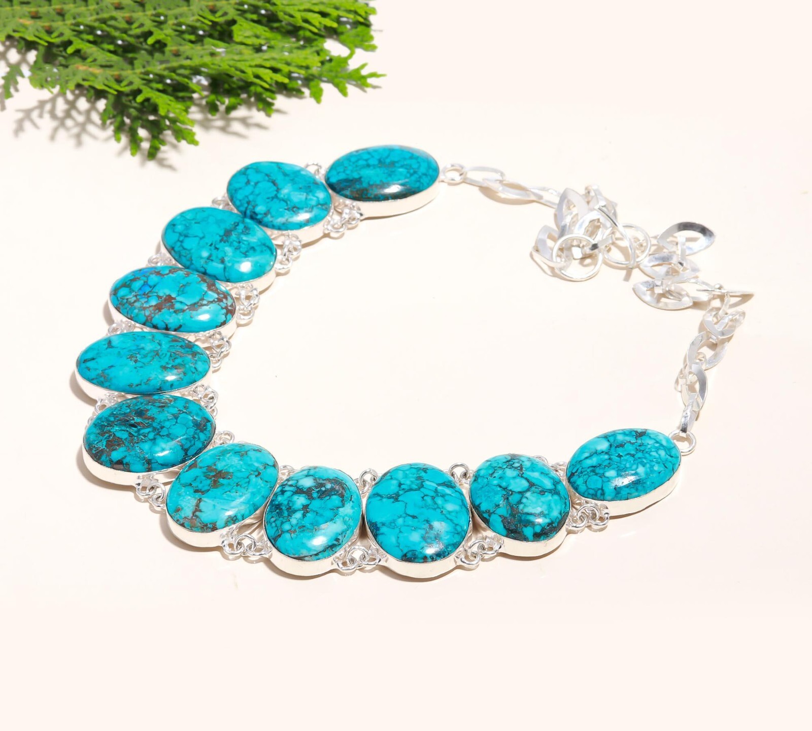 Tibetan Turquoise Gemstones 925 Sterling Silver Jewelry Handmade Necklace