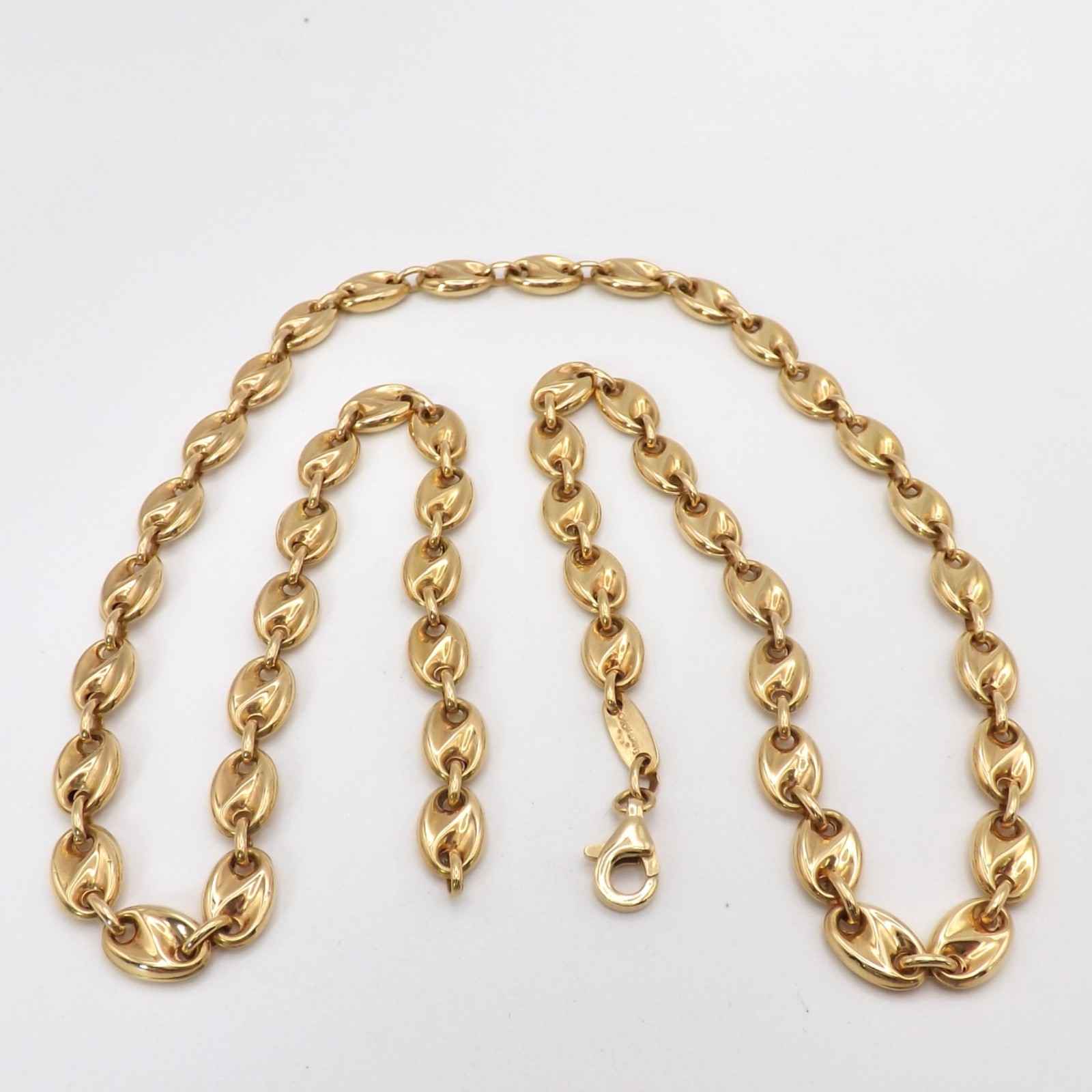 Solid 18K Gold Mariner Coffee Bean Link Necklace 750 Italy Europa Oro New 23.5in
