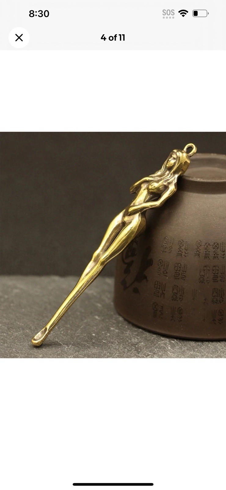 Vintage 1970’s Gold Metal Figural Nude Woman Mini Head Spoon Unique 3” Keychain