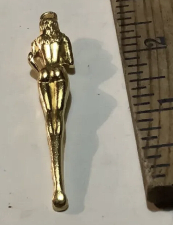 Vintage 1970’s Gold Metal Figural Nude Woman Head Snuff Spoon Unique 3” Tool