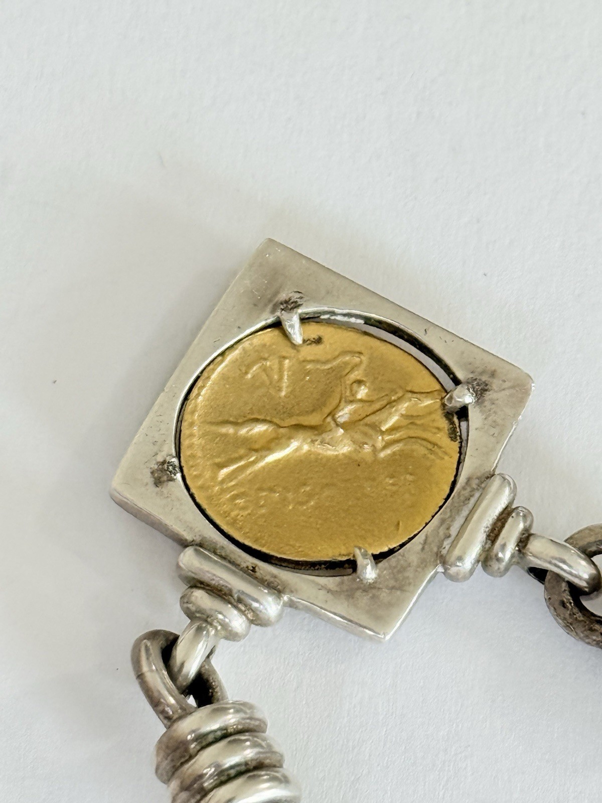 Vintage 925 Sterling Silver Roman Coin Gold Vermeil Chain Necklace 46-Grams