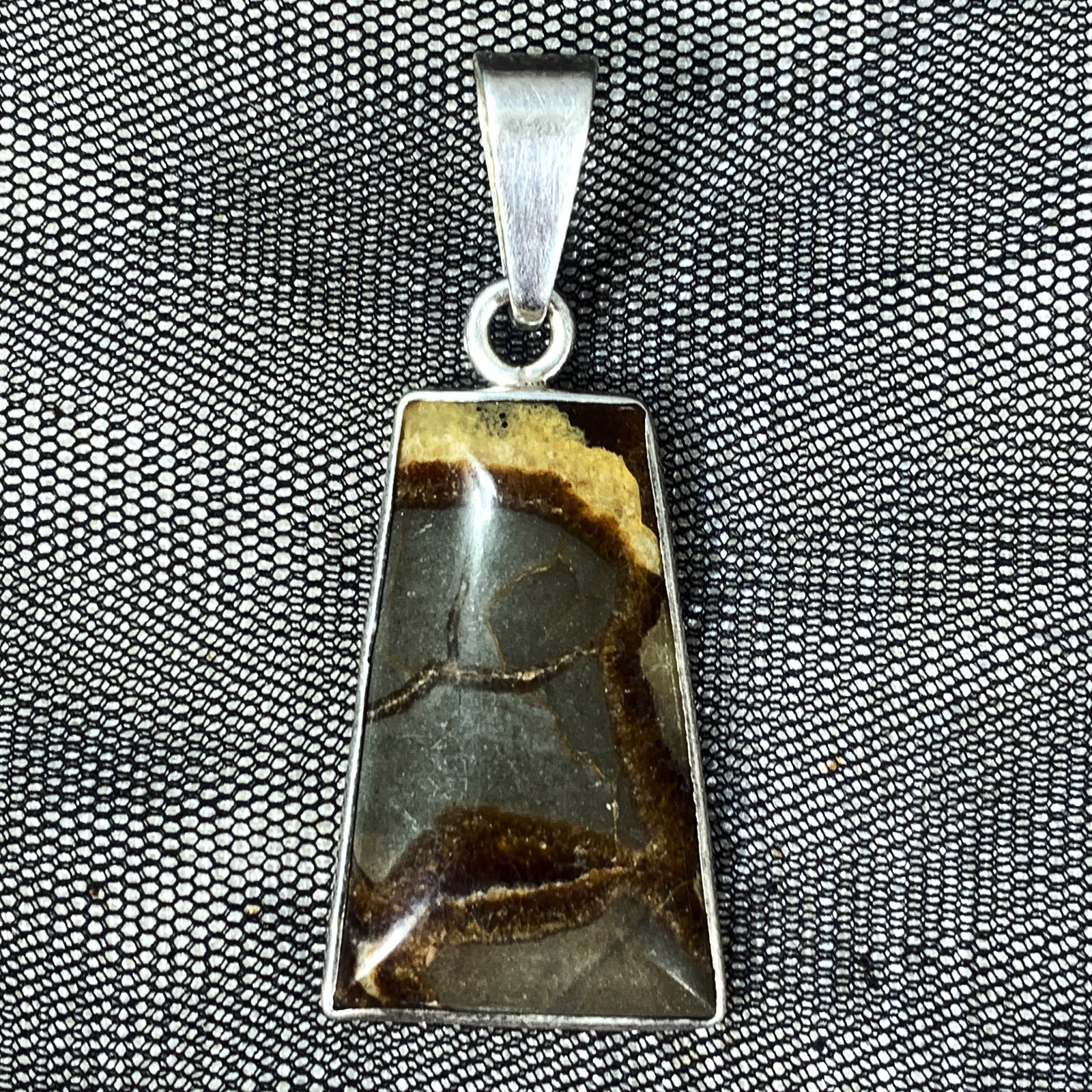 Charles Albert 950 Sterling Silver Artisan Pendant Septarian Nodule Dragon Stone