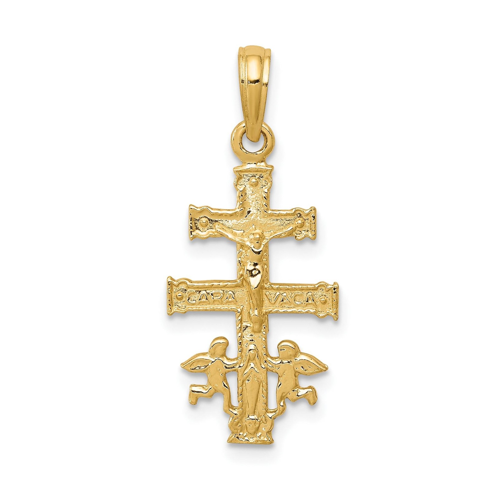14k Real Gold Caravaca Crucifix Cross Pendant Necklace for Men Women Catholic