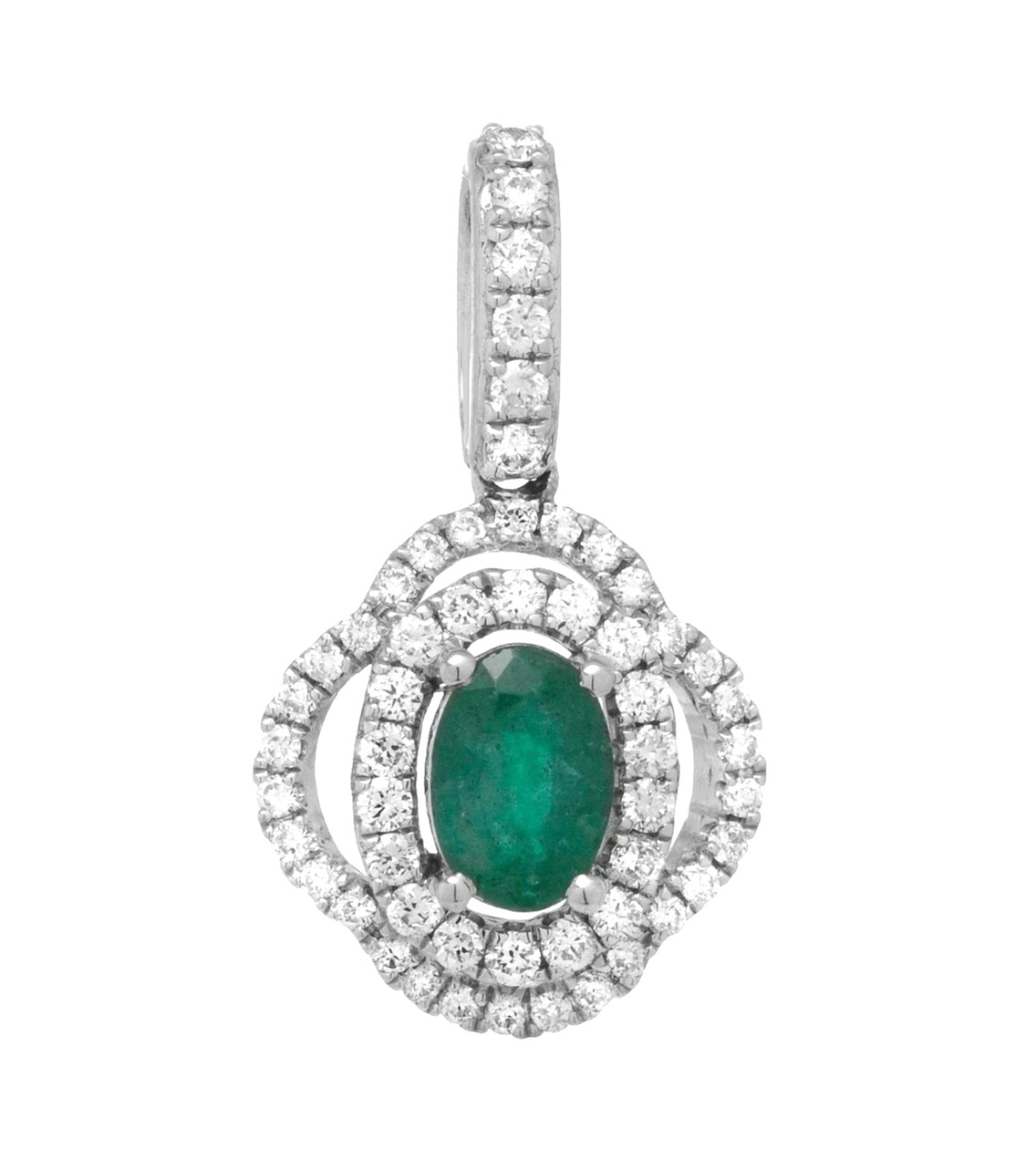 0.78 Ctw Natural Green Emerald & Diamonds Halo Pendant Jewelry In 14k White Gold