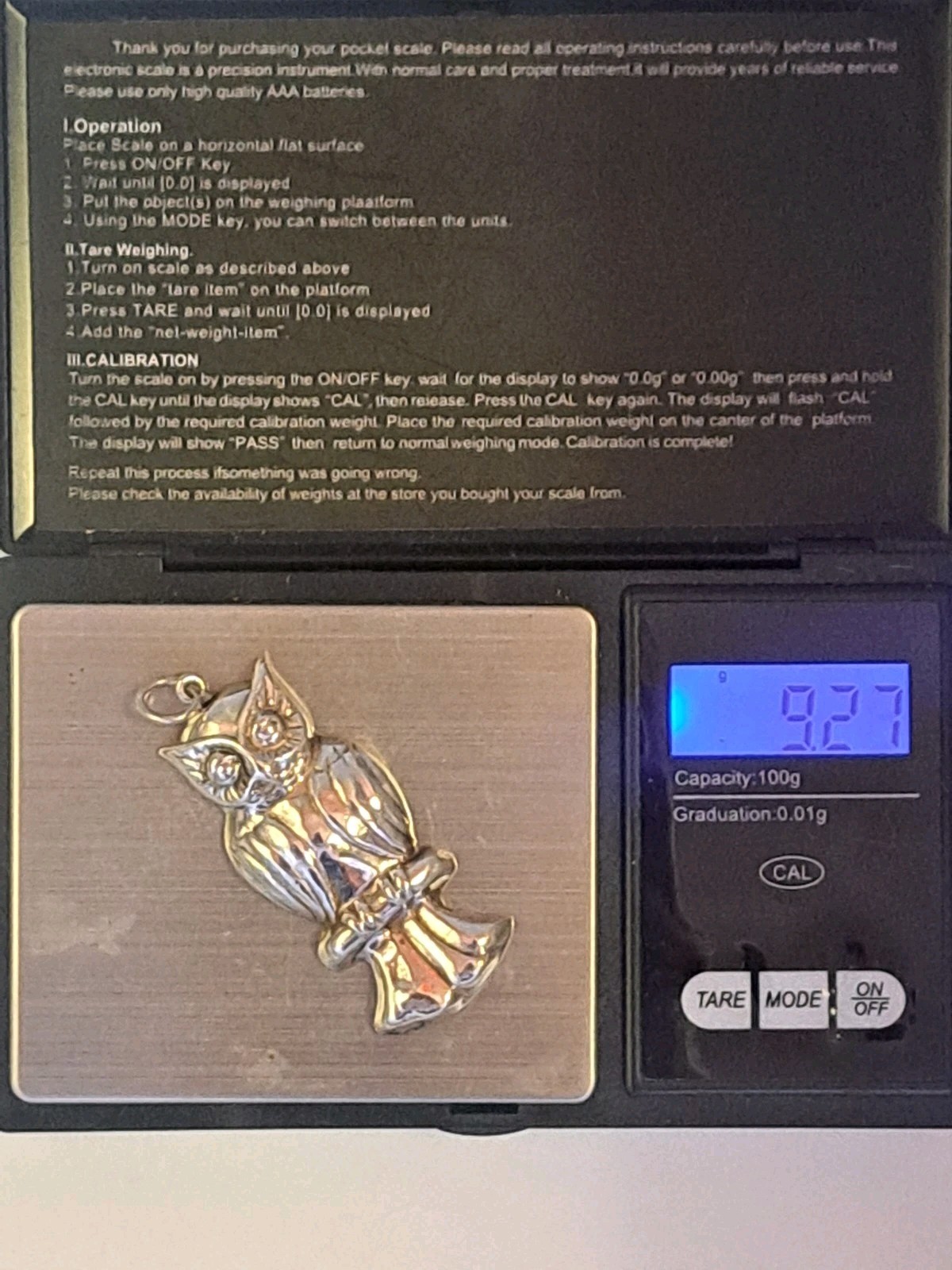 Vintage Estate 925 Sterling Silver Owl Pendant Goodluck Piece 9.27 Grams 2.25″