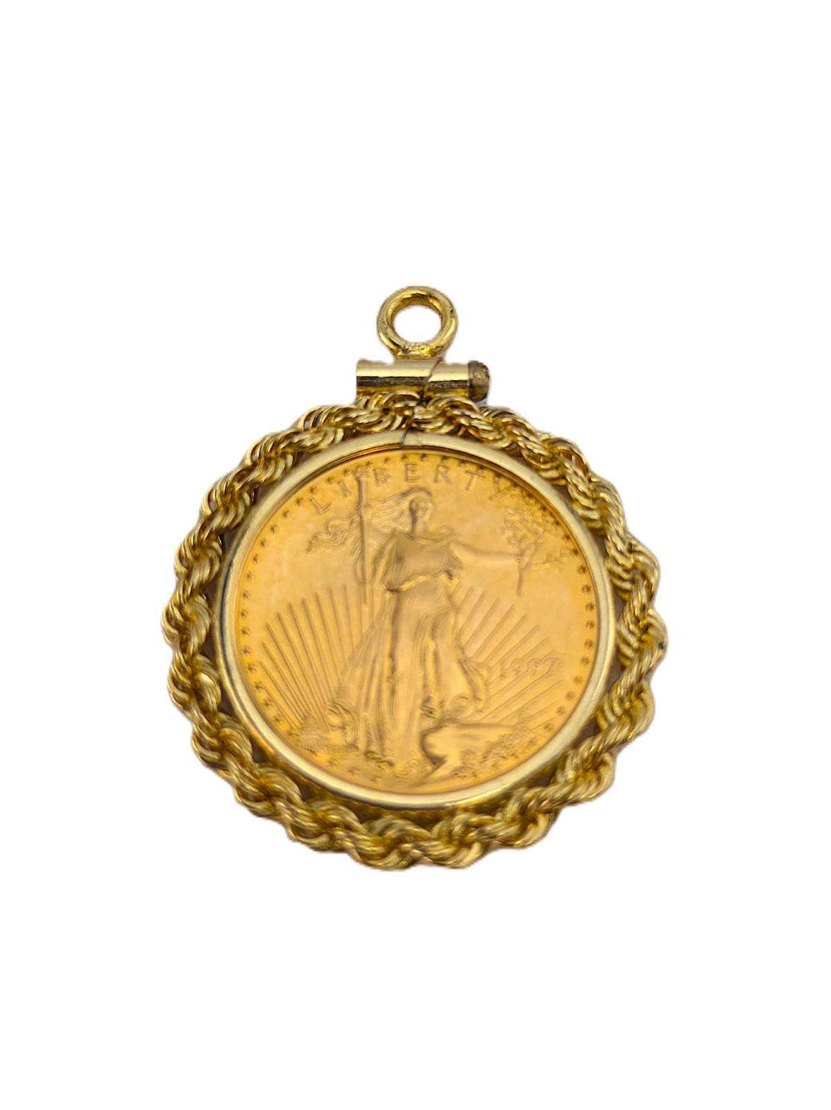 1997 1/10 oz American Gold Eagle Coin in Solid 14K Gold Rope Screw Top Bezel