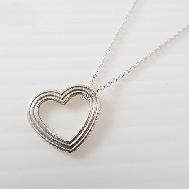 TIFFANY & Co. Silver 925 Menard Open Heart Necklace Pendant L 44cm 17.3in Used