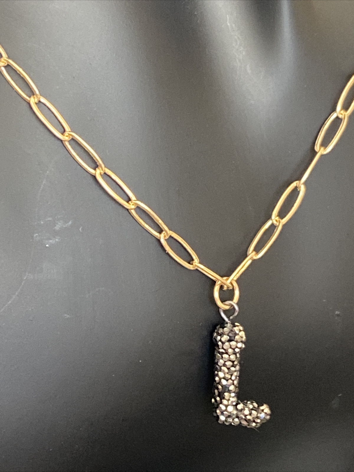 PANACEA 14K Gold Plated Paper Clip Chain Luxe Initial Necklace Letter L