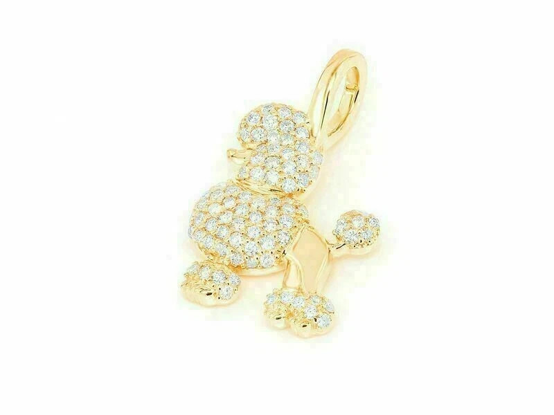 3Ct Round Cut VVS1/D Diamond Poodle Dog Pendant 14K Yellow Gold Over Free Chain