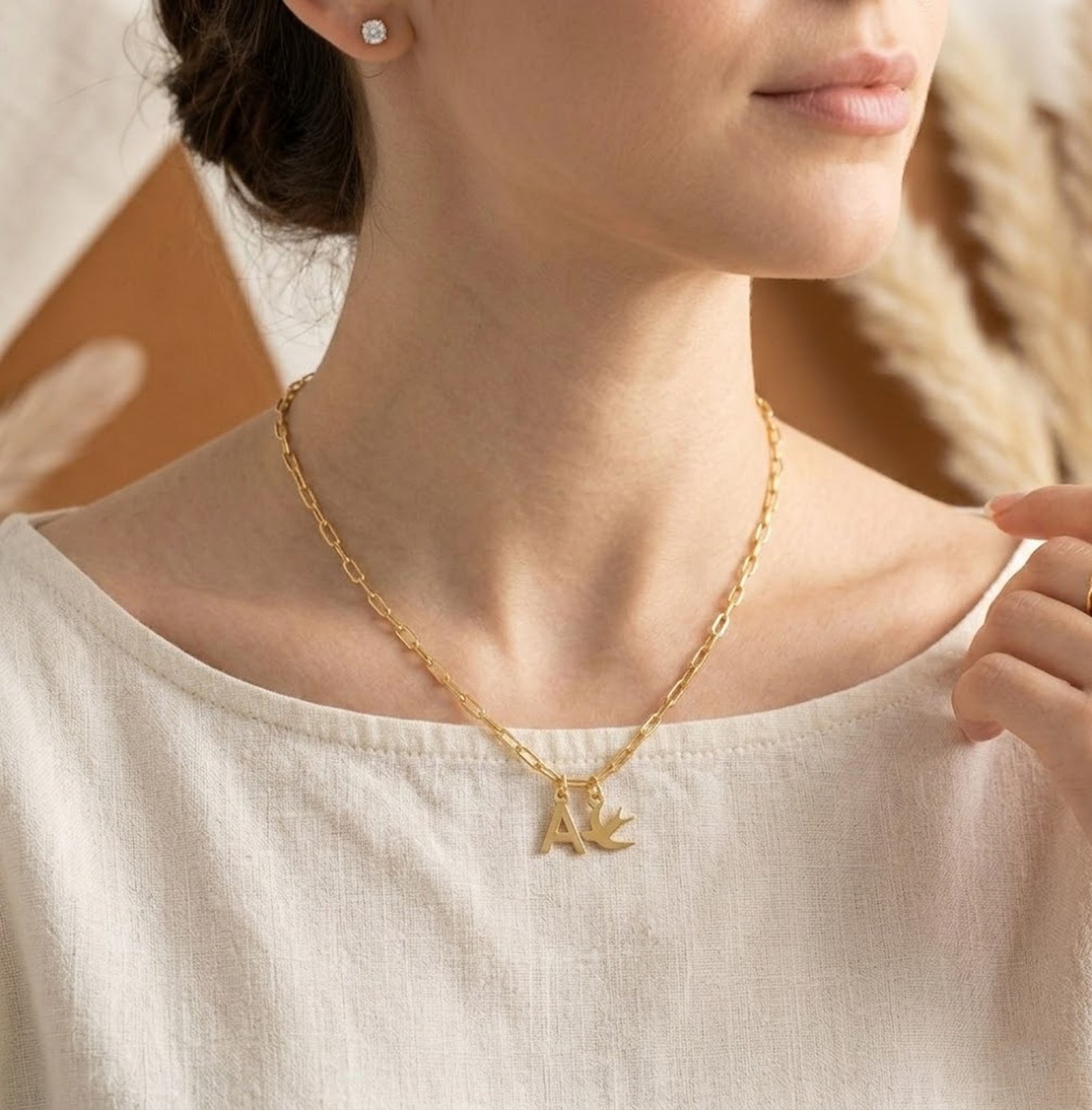 A Initial Bird Charm Gold Tone Pendant Necklace | 925 Sterling Silver Jewelry