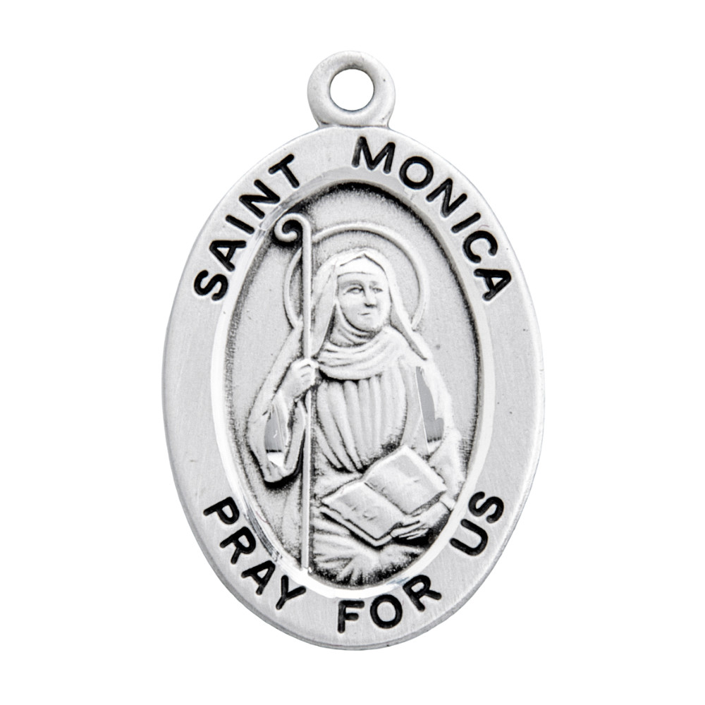 Ladies Sterling Silver Saint Monica Pendant Medal Necklace Made in USA