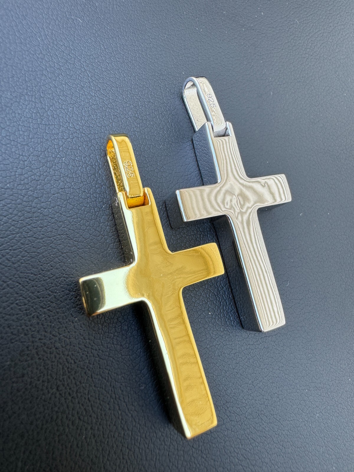 Real 925 Silver & Wood Inlay Plain Religious Cross Pendant Necklace Handmade