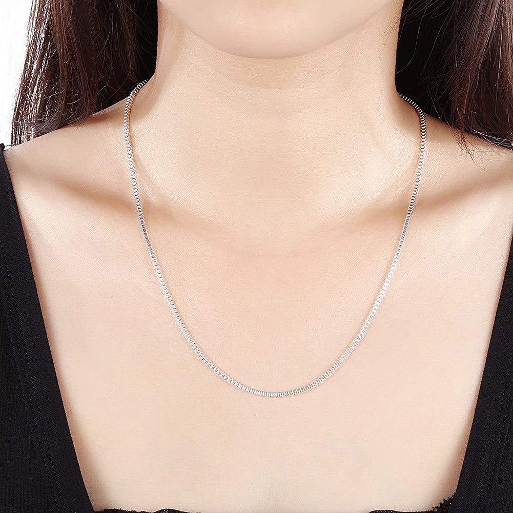 925 Sterling Silver Box Chain Necklace 1.5mm Women 16 18 20 22 24 Inch Fine Gift