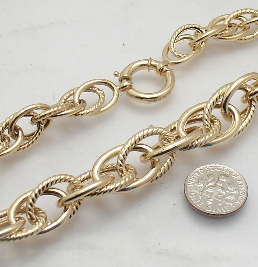 Graduated Textured Shiny Multi Oval Link Chain Necklace Real 10K Yellow Gold