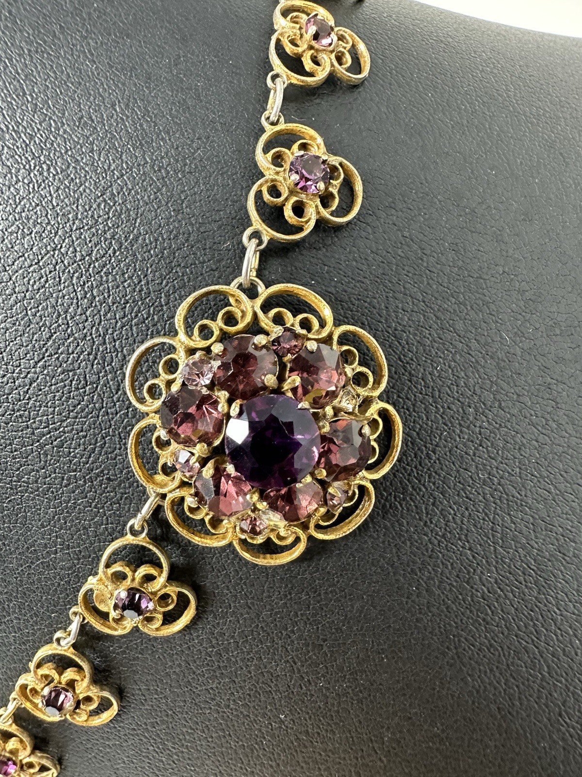 Sterling Silver Amethyst Floral Choker Necklace Bracelet Earrings Set 60g 16” 6”