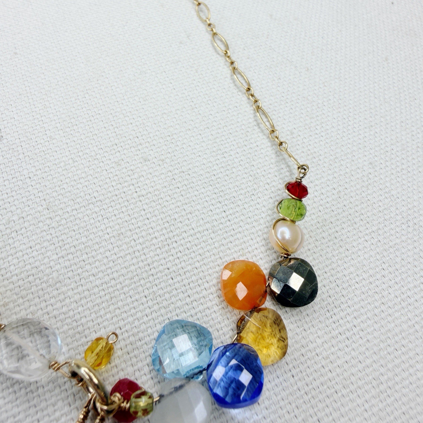 Anna Balkan Cluster Gemstone Necklace Pearl Topaz Carnelian Citrine Peridot Boho