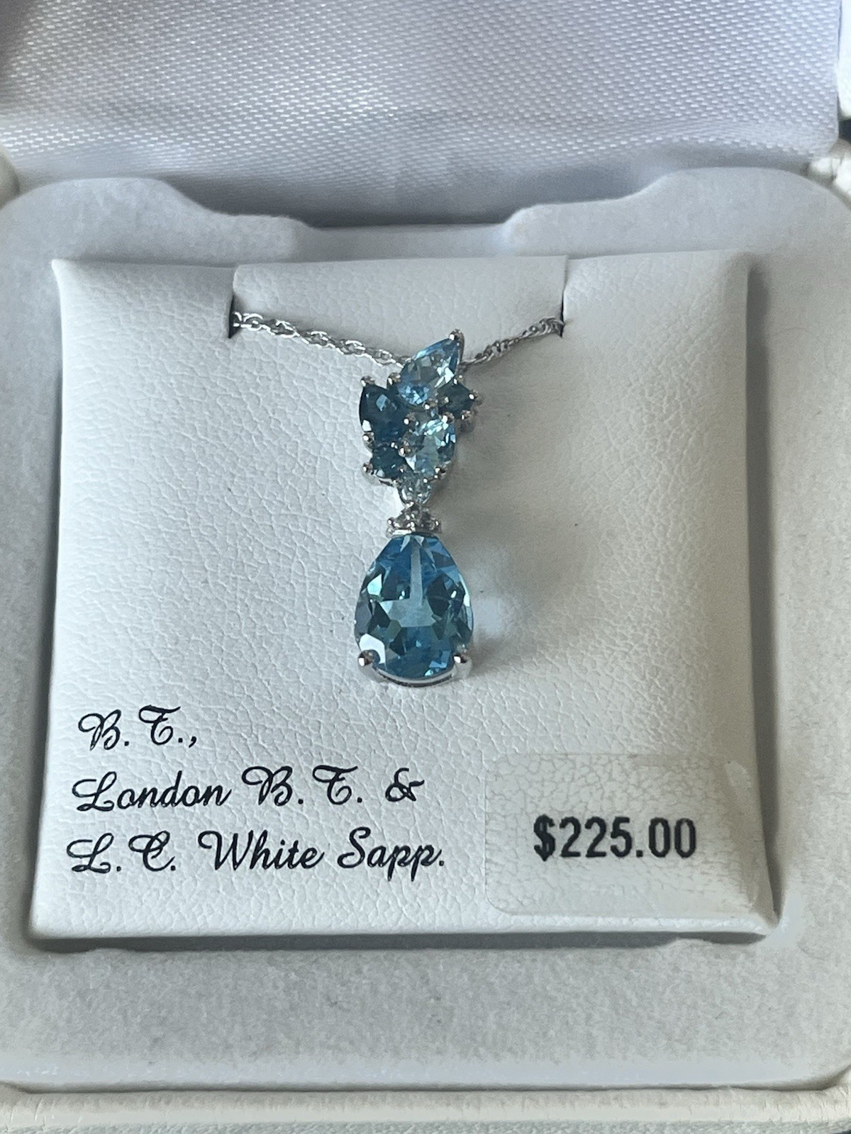 Sterling Silver Blue Topaz And White Sapphire Pendant, Lab Created, Teardrop NWT