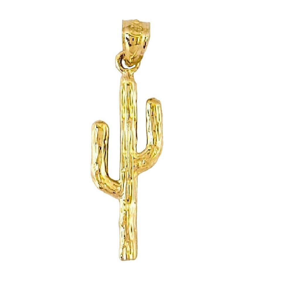 14k Yellow Gold Cactus Pendant / Charm, Made in USA