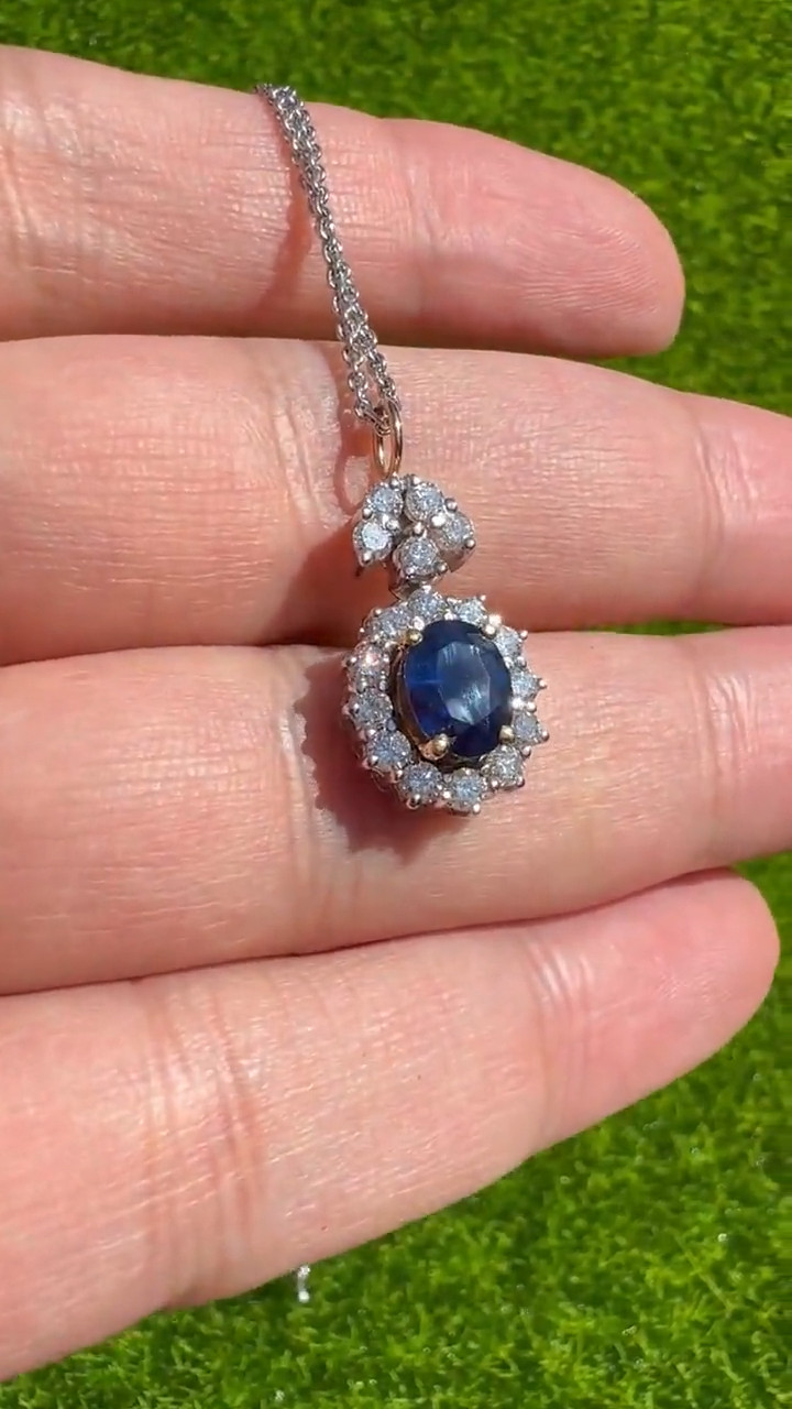 Vintage 2.10Ct Lab-Created 0val Sapphire &Diamond Pendant 14k White Gold Plated