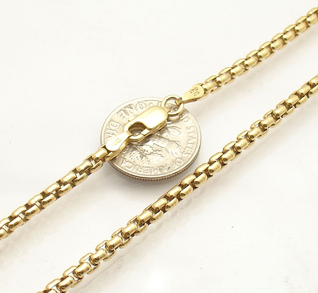 3mm Solid Round Box Chain Necklace 14K Yellow Gold Clad Sterling Silver 20″ 24″