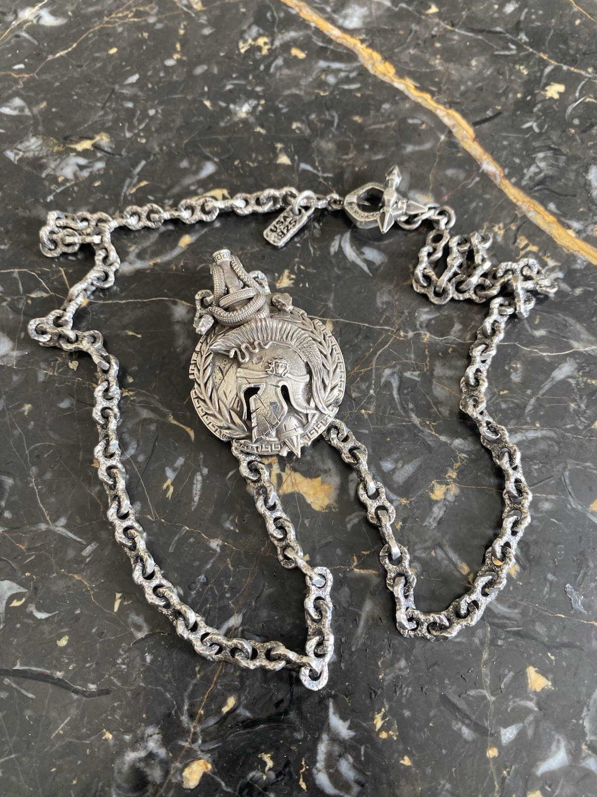 Solid Sterling Silver Gladiator Pendant and Chain.