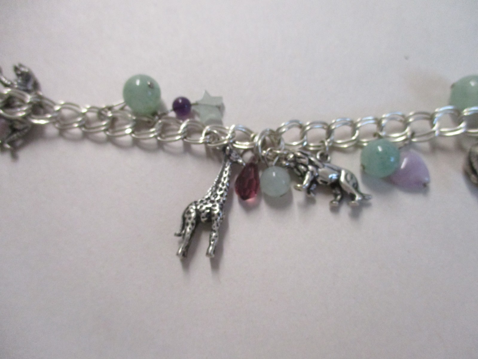 STERLING NECKLACE WITH COLORED STONES & ZOO ANIMALS 18″