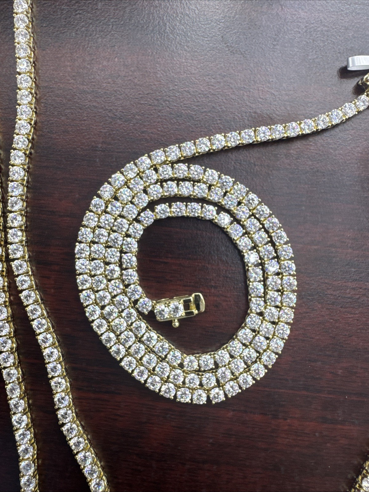 MOISSANITE Tennis Chain Real 925 Silver Yellow Rose Gold Plated Necklace