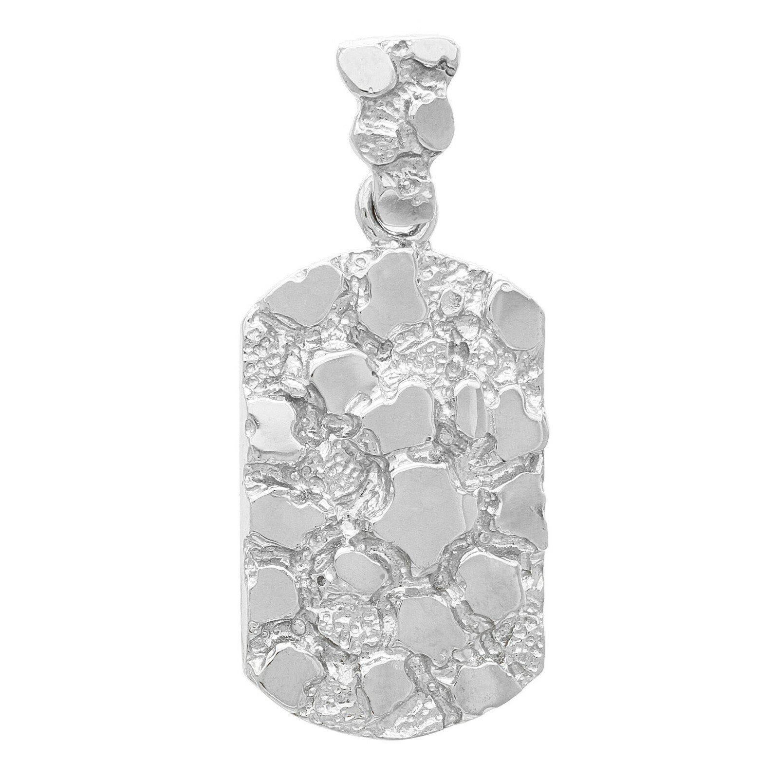10k White Gold Dog Tag Nugget Charm Pendant 1.35″ 5.7 grams
